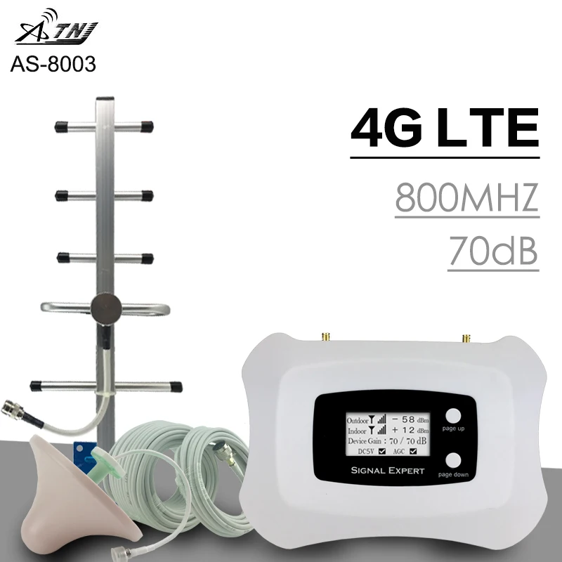 

ATNJ 4G LTE 800 MHz Cell Phone Signal Repeater Band 20 LCD Display 4G LTE 800 Signal Amplifier 70dB Gain 4G Mobile Phone Booster