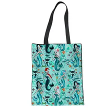 FORUDESIGNS/3D загадочная Русалочка, дорожная складная сумка для покупок, Экологичная льняная многоразовая сумка для женщин, сумки через плечо, сумка-тоут для дома