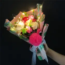 Искусственный букет цветов подарок ко Дню Святого Валентина Бумага завернутый с Светодиодные световые струны с картонная коробка