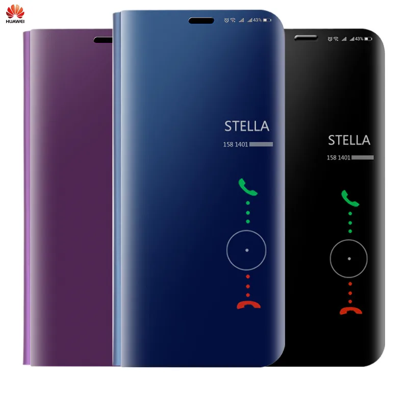 

HUAWEI case Smart Clear View Mirror cover For P8 P9 P10 P20 Lite Plus For Mate 10 20 pro honor 10 9 8 nova 3 3i flip Case
