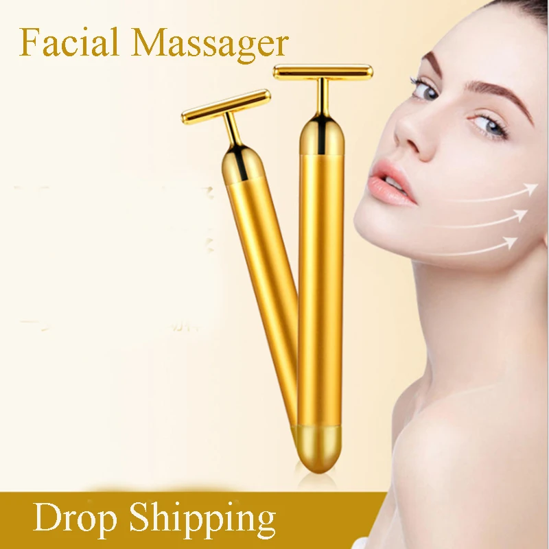 

Electric Slimming Face roller 24k Gold Colour Vibration Facial Beauty Roller Massager Stick Lift Skin Tightening Wrinkle Bar