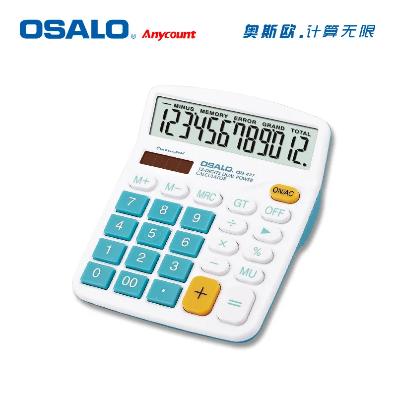 OSALO Desktop Calculator ABC12 digit display Solar energy Dual power supply colour OS 837VC