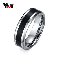 Vnox hombres tungsten anillo de bodas band negro carbon fiber inlay 6mm carburo tungsten joyas de moda tamaño 7 a 12