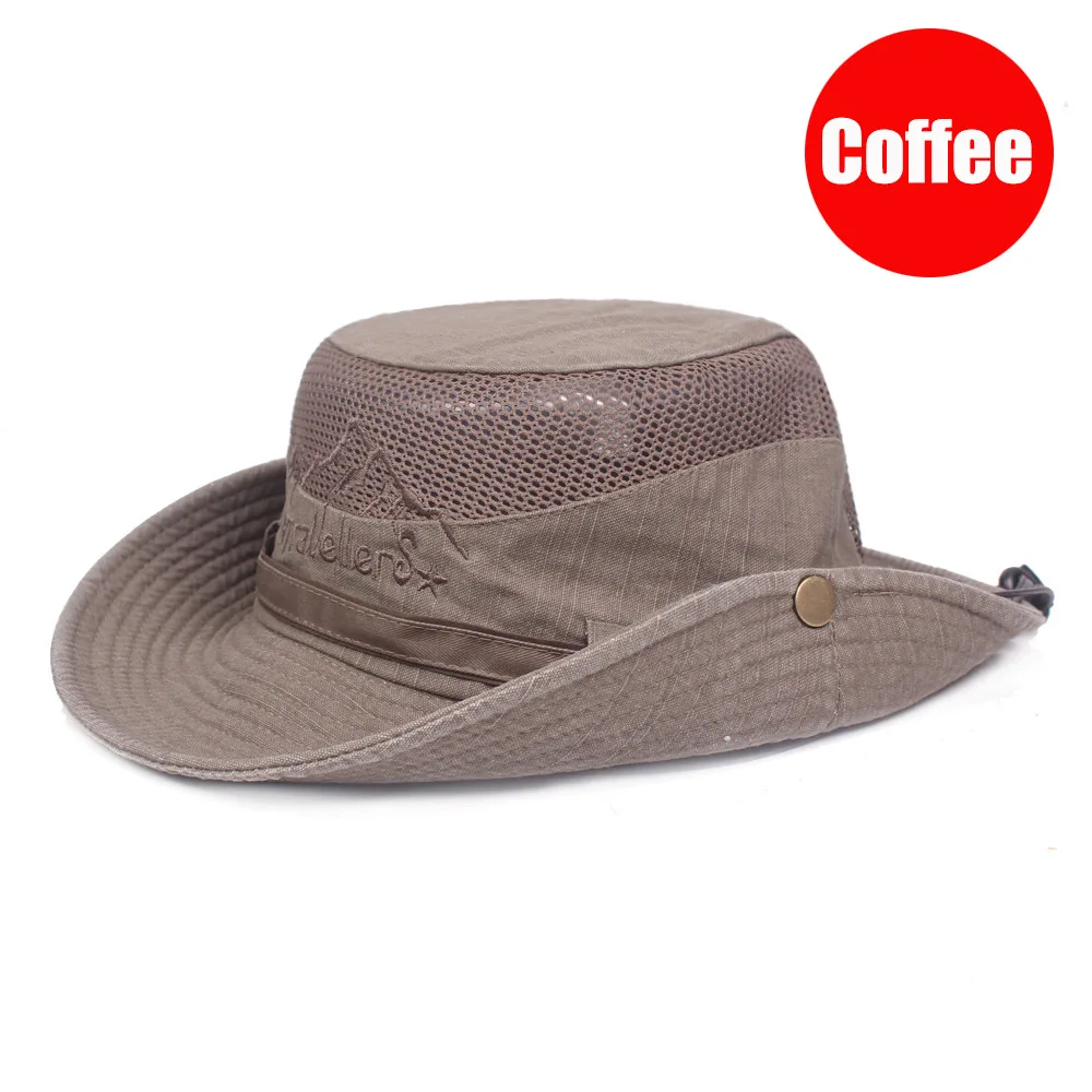 Coffee RoxCober, унисекс, для улицы, для приключений, сетчатые, дышащие, Панамы, ветровая веревка, фиксированная, пляжная шляпа, рыбацкие кепки, козырьки - Цвет: Coffee