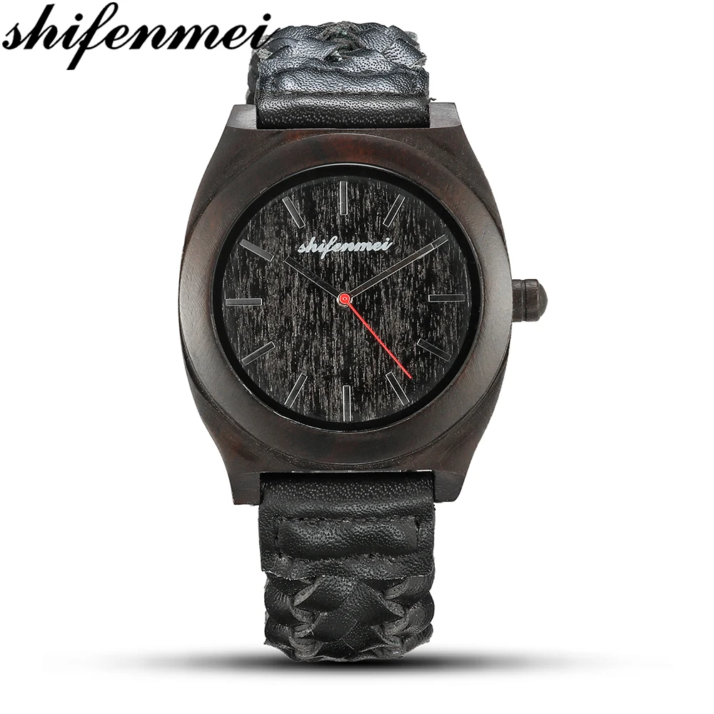

2019 new shifenmei black men's business wooden watch Casual simple Korean men's watch for men's gifts souvenir