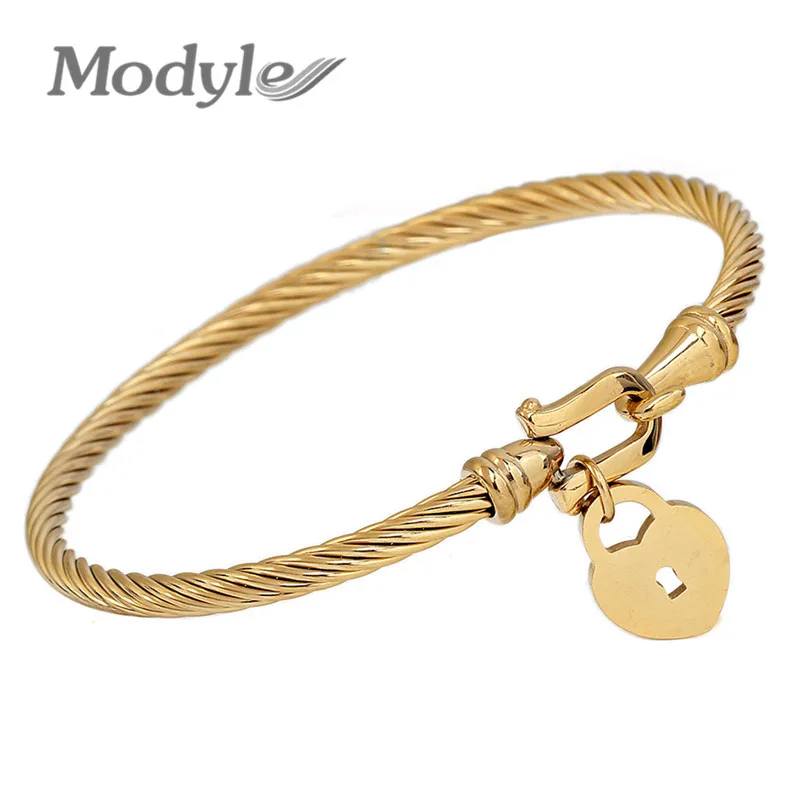 

Modyle Top Quality Heart lock Love Fashion Jewelry Cuff Bracelets Bangles 316L Stainless Steel Bracelets For Women