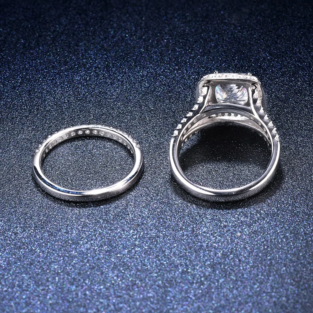 Brand 2.5ct Exquisite Simulated Diamond Ring Sets Solid 925 Sterling Silver CZ Wedding Engagement Ring For Women Bridal Gift