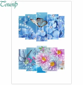 

Red Flora diamond painting 5 Panel diamond embroidery mosaic picture of rhinestones cross-stitch home decoration Multi-pictures