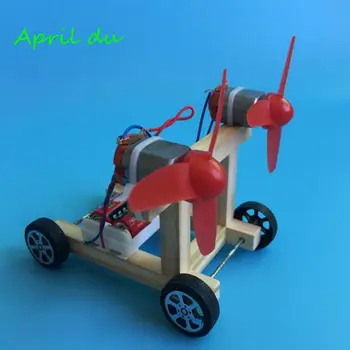 April Du DIY Wind Power Vehicle Car Model Kit Double Wings Handmade Scientific Experiments Education Toys wooden hydraulic excavator model handmade scientific experiments steam