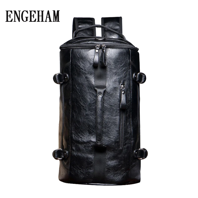 ENGEHAM Men Travel Backpack Large Capacity Teenager Male Mochila PU Leather Multi-purpose Bucket Bag Shoulder Bags | Багаж и сумки