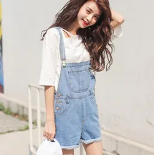 2017 Preppy Style Denim Bib Overall Shorts Women Summer Suspenders Shorts Female Spaghetti Strap Jumpsuit