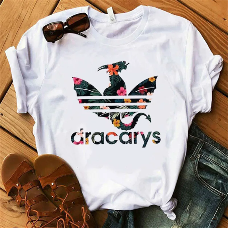 Lei SAGLY DRACARYS Game of Throne Female T Shirt Women Summer Short Sleeve White Casual Print Tshirt Homme Streetwear T-shirts - Цвет: XWT0012-1