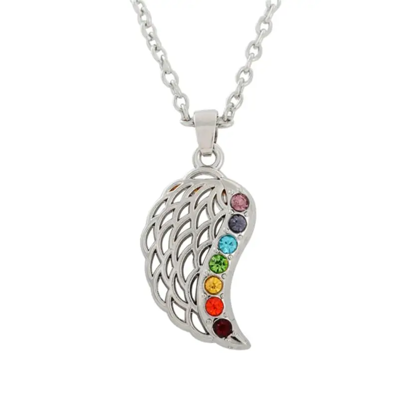 

my shape Vintage Angel Wing With 7 Chakra Pendant Chunky Necklace Fashion Jewelry Womens Accessories