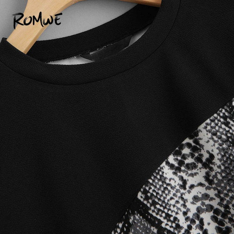  ROMWE Color Block Snake Skin Pullover 2019 Fashion Women Spring Autumn Sweatshirt Streetwear Female