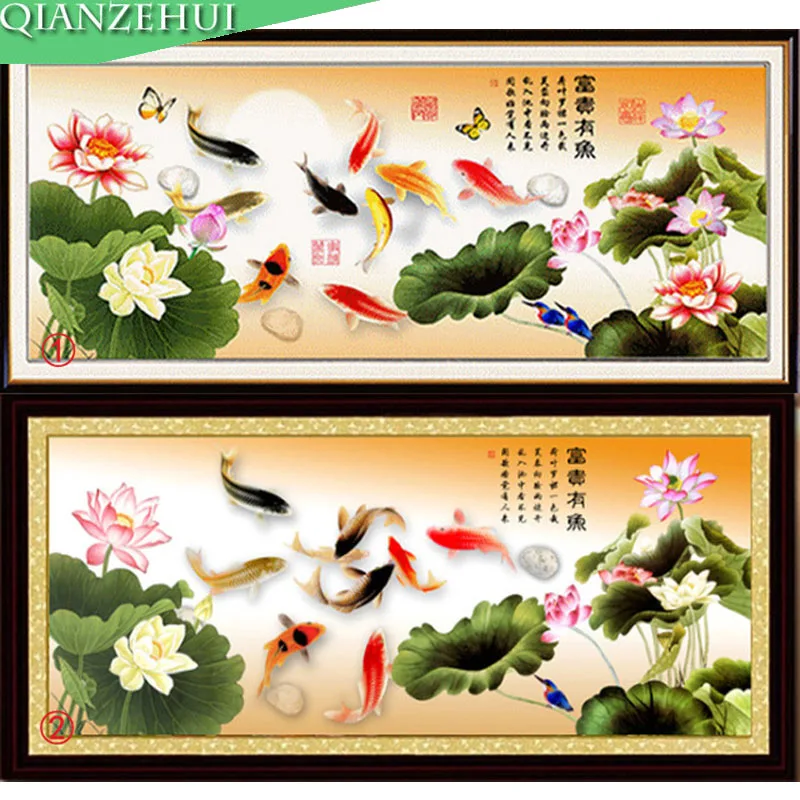 QIANZEHUI,Needlework,DIY printing Lotus Cross stitch,Sets For