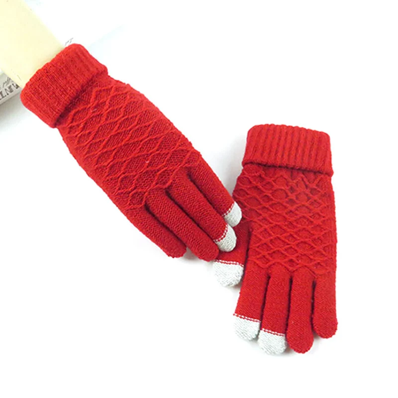 Превосходный Сенсорный экран перчатки для женщин дети теплые зимние прогулки Велоспорт вязаные рукавицы полный палец Guantes женские вязаные
