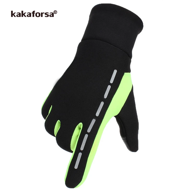 Kakaforsa Новые перчатки для бега с сенсорным экраном, спортивные перчатки для улицы, ветрозащитные Светоотражающие перчатки для велоспорта, альпинизма, фитнеса, перчатки для мужчин и женщин - Цвет: Black Green