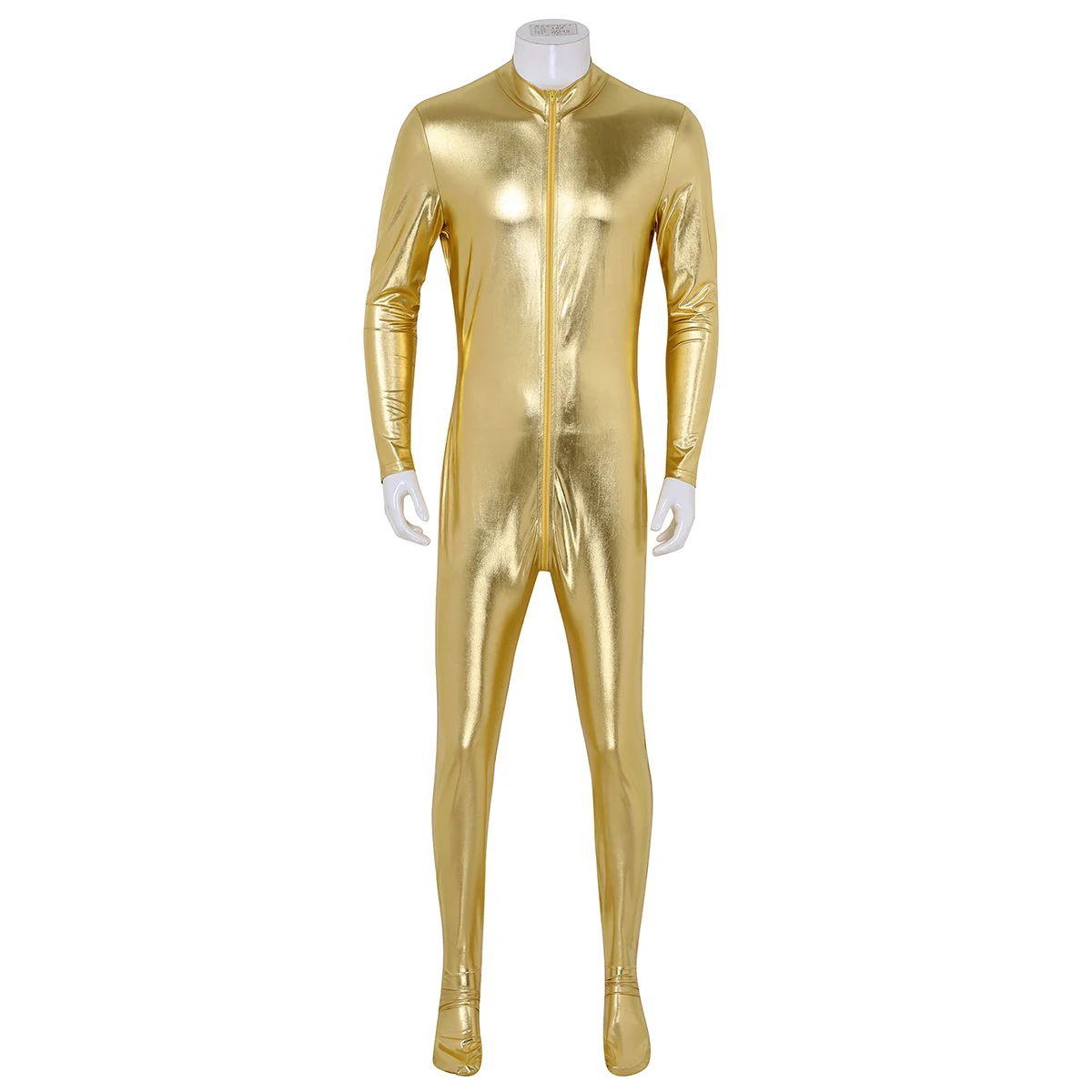 Mens Metallic Spandex Bodysuit Lycra Shiny Catsuit Sexy Unisex Zentai Full Body Suit Costume Clubwear Wet Look One Piece Unitard