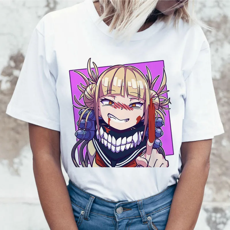 Ahegao/женская футболка с героями мультфильмов, Harajuku academic, аниме, футболка, забавная, хентай, химико Тога, футболка с принтом, футболки, женская одежда