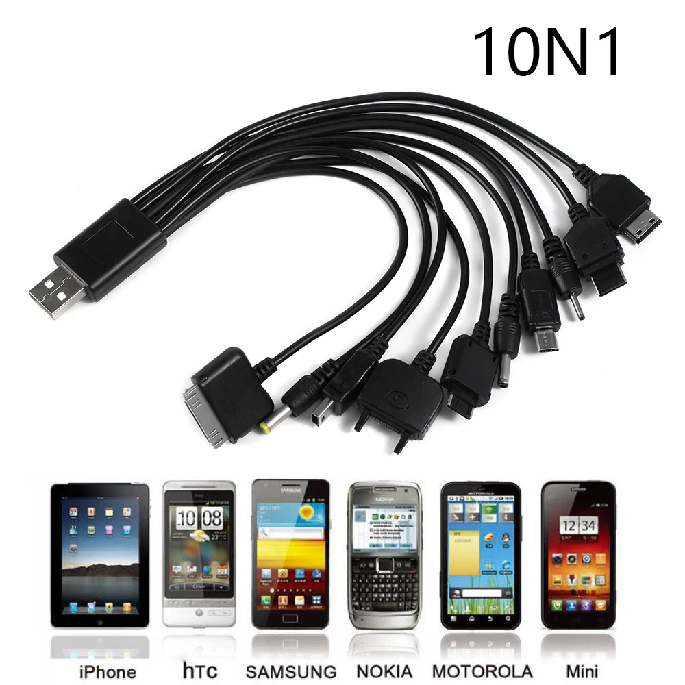 1 шт. 10 в 1 Зарядное устройство USB кабель для iPod Motorola Nokia Samsung LG Sony Ericsson K750 Бытовая электроника кабели для передачи данных черный