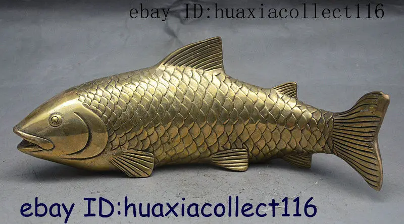 

10" Marked China FengShui Brass Copper Auspicious Fish Goldfish Animal Statue
