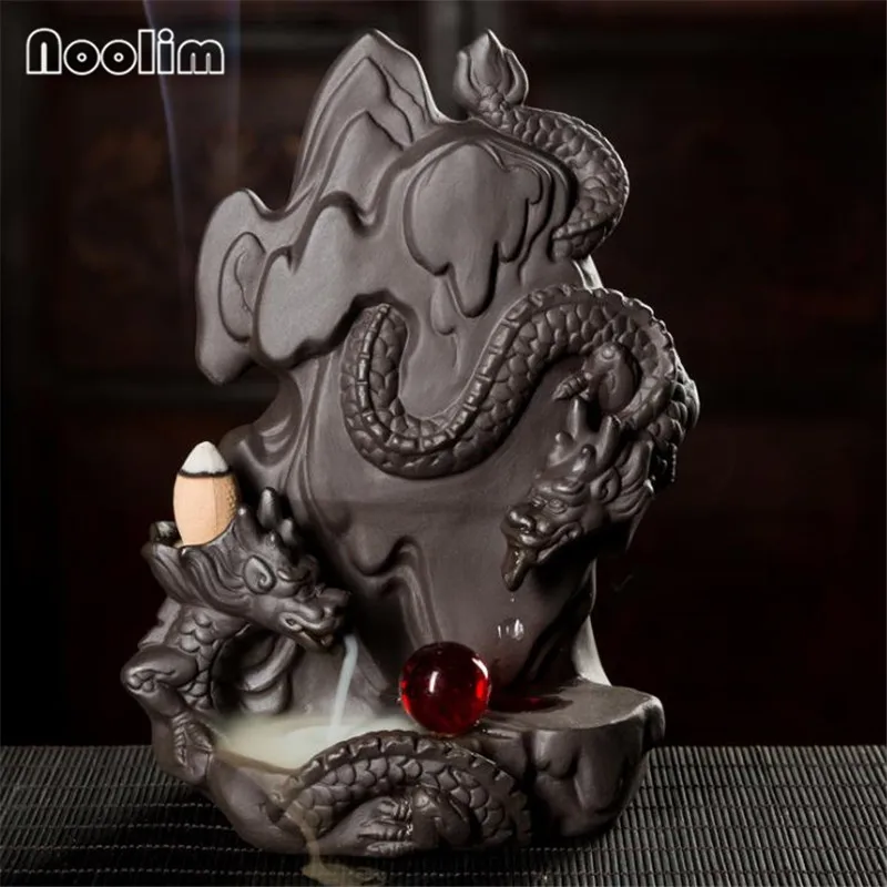 New Gold Dragon Backflow Incense Burner With Crystal Ball Home Office Decor Ornament Aromatherapy Censer Holder+10Pcs Free Cones