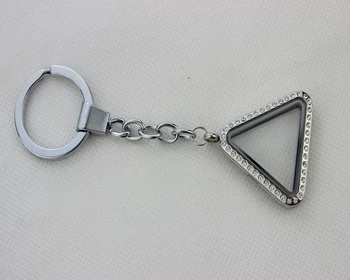 

Stainless Steel Triangle Shape Floating Locket Keychains Crystal Floating Locket Key Chain Keyrings 5PCS