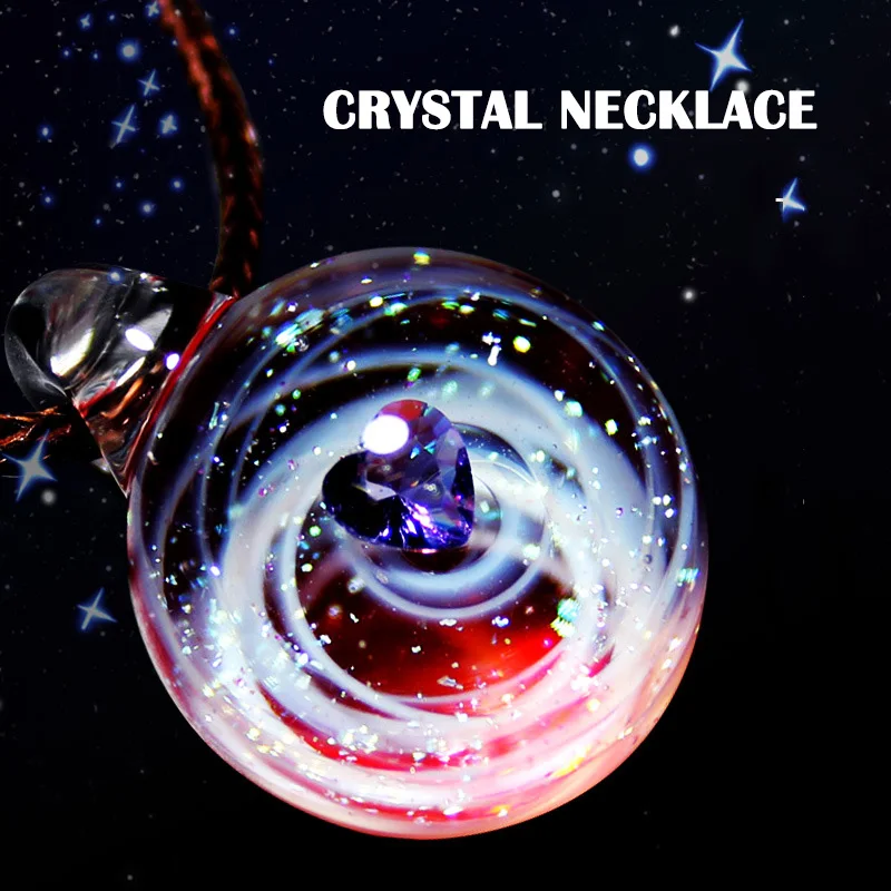 

Universe Pendant Necklace Glass Ball Heart Shaped Starry Sky Jewelry for Gifts @M23