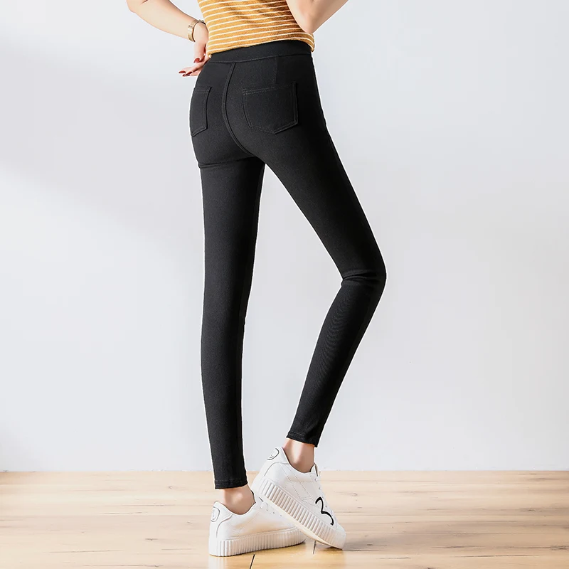 

WKOUD Korean Pencil Pants Female High Waist Skinny Solid Summer Pants Plus Size Pockets Casual Trousers Women's Leggings P8932