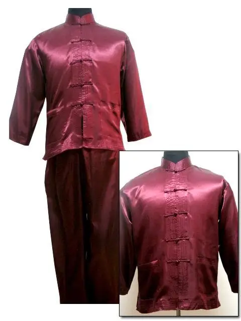 Черный Для Мужчин's полиэстерых атласных пижамный комплект, куртка и штаны, одежда для сна, одежда для сна, размер S M L XL XXL XXXL M3010 - Цвет: burgundy