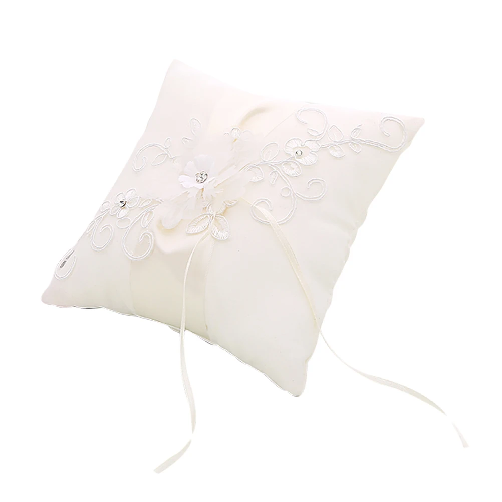20x20cm Ceremony Wedding Engagement Ring Pillow Bridal White Romantic Flower Ring Pillow with