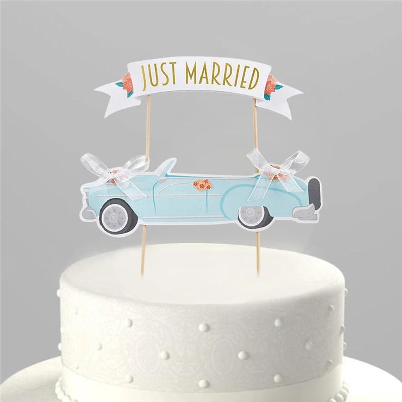 2pcs Set Just Married Cake Topper Wedding Dessert Decorating
