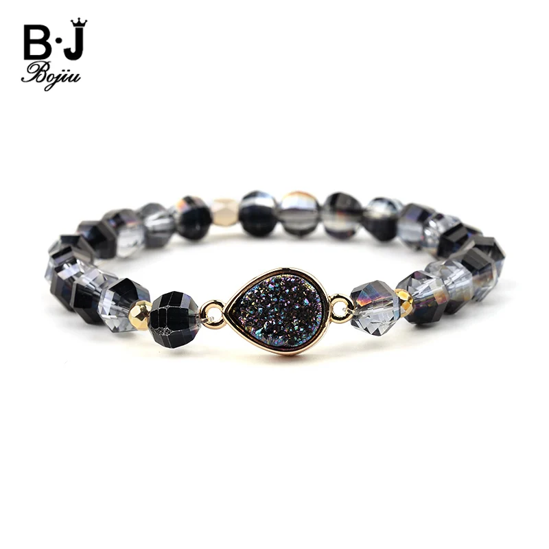 

BOJIU Colorful Water Drop Natural Druzy Charm Bracelet Women Fashion AB Crystal Beads Bracelet Femme Party Valentine Gift BC272