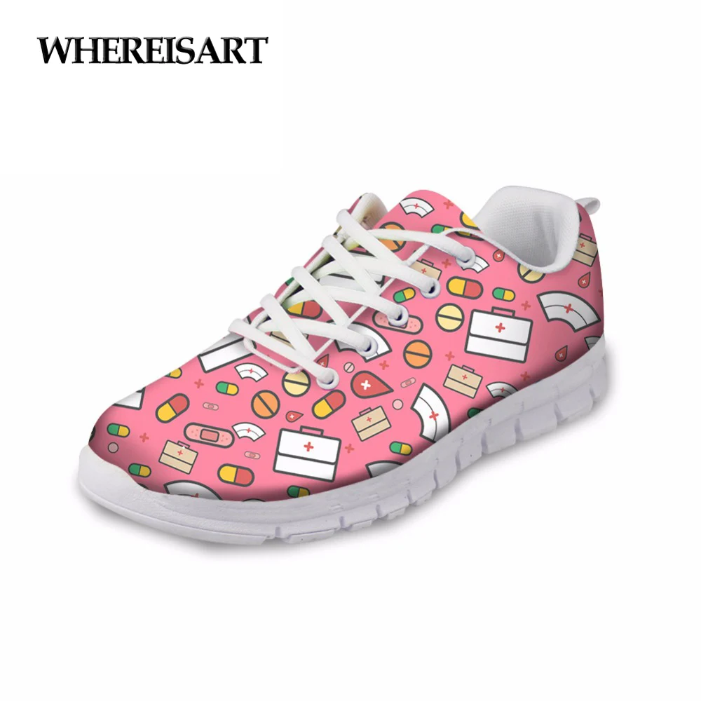

WHEREISART Cartoon Cute Nurse Medical Printed Women Shoes Casual Flats Sneakers Fashion Women's Breathable Flat Female Moccasins