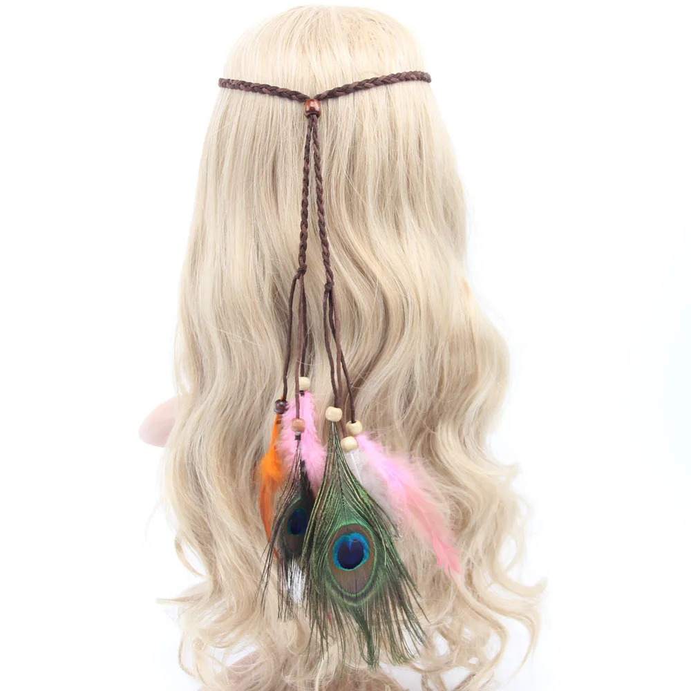 Bohemian Peacock Feather Braided Headband Hair Head Band Accessories For Girl JB Bohemian Peacock Feather Braided Headband Hair Head Band Accessories For Girl JB