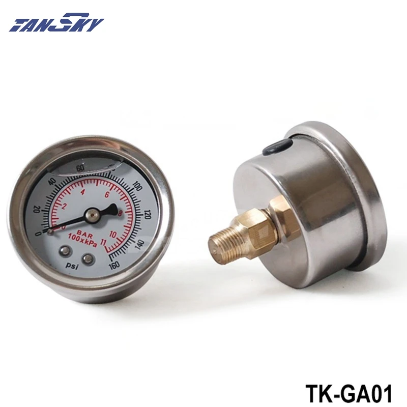 TANSKY Fuel Pressure Regulator gauge 0 160 PSI / bar Liquid Fill chrome