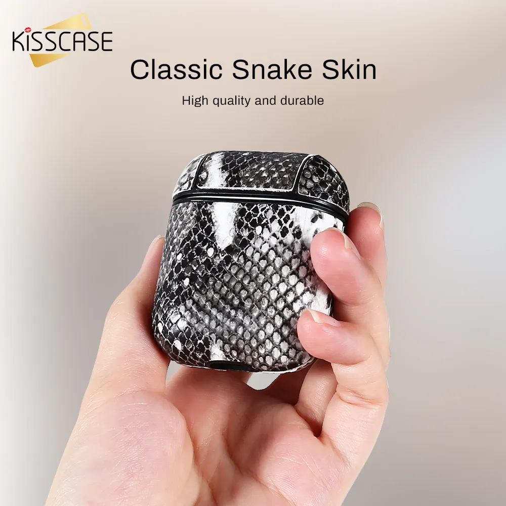 Kisscase Модный чехол для наушников из змеиной кожи AirPods защитный Air Pod Bluetooth наушники