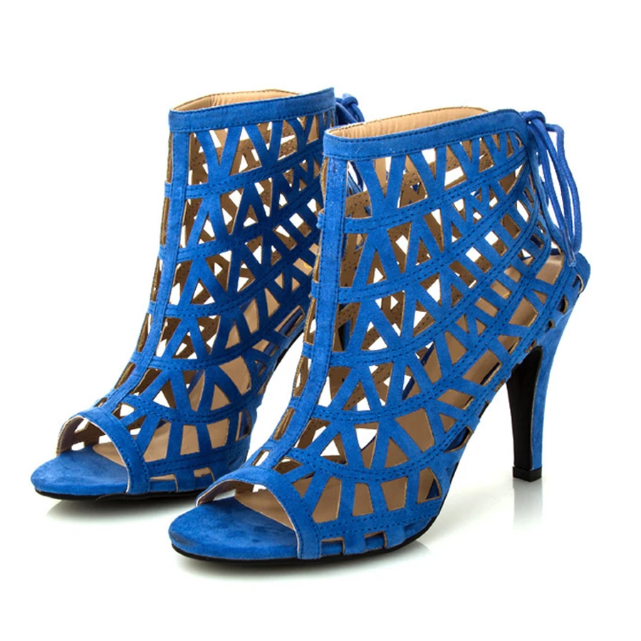 Fashion high heels blue gladiator sandals women fr...