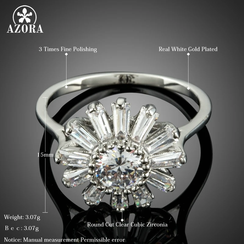 AZORA Engagement Wedding Snowflake Shape Finger Rings for Women Clear Cubic Zirconia Fashionable Jewelry Accessories TR0208