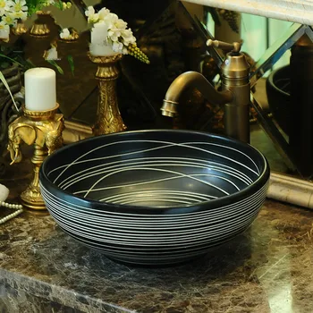 

Black Chinese wash basin vessel sinks Jingdezhen Art Counter Top ceramic basin sink lavabo sinks wash hand sink art basin