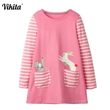 VIKITA платье с длинными рукавами для девочек; одежда для маленьких девочек в полоску с героями мультфильмов; Детские праздничные платья; vestido; JM7740