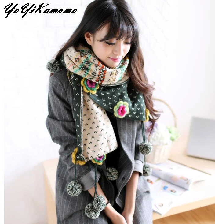 YoYiKamomo Women Scarf Japanese Mori Girl Winter 2018 Thick Knitting