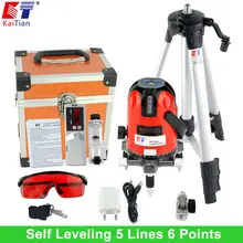 KaiTian Level Laser Tools with Tripod and Detector Tilt Function 360 Rotary 635nM 5 Lines 6 Points Self Leveling EU Lazer Level