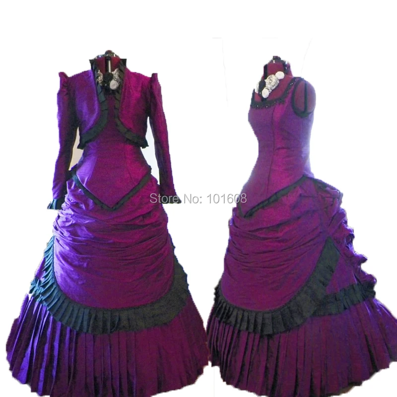 Классические брюки! из тафты фиолетового цвета французский герцогиня гражданская война театральной Southern Belle Платье тартан викторианской