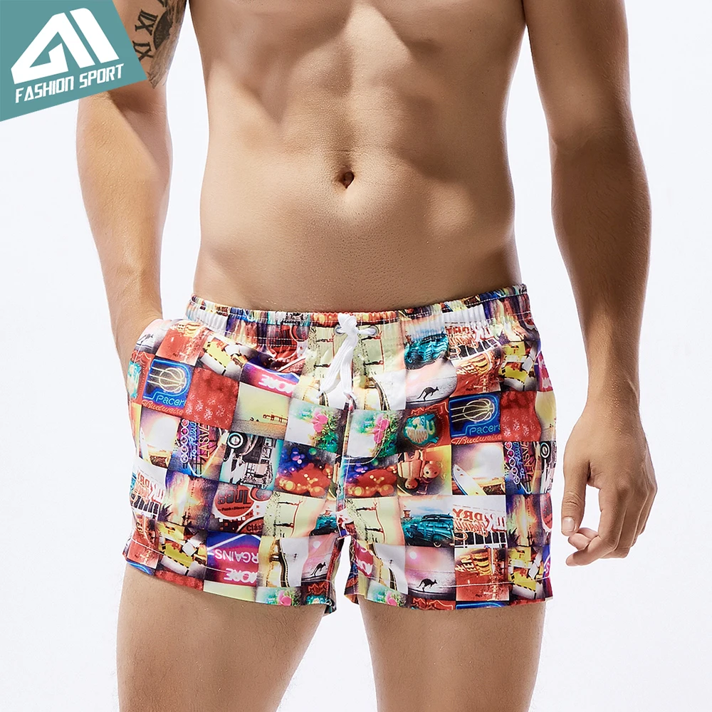 Seobean Summer Pattern Men's Board Shorts 13in Fixed Waist Swim Trunk Holiday Beach Fast Dry Men Swimming Shorts SE78