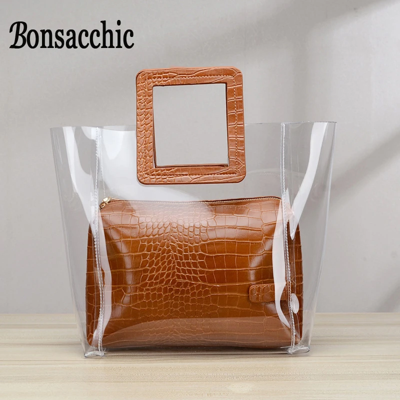 Bonsacchic Winter Transparent Bag Clear Handbags Plastic Beach Bag Luxury Handbags Women Bags ...