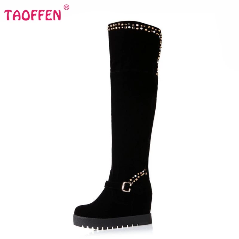 

Free shipping over knee wedge boots women snow fashion winter warm shoes boot P15322 EUR size 34-39