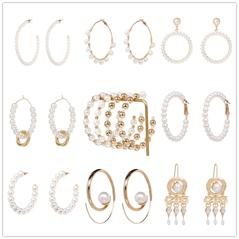 

2019 New ZA Pearl Hoop Earrings fashion metal Gold Statement Earrings For Women vintage Weddings Party Jewelry Accessories