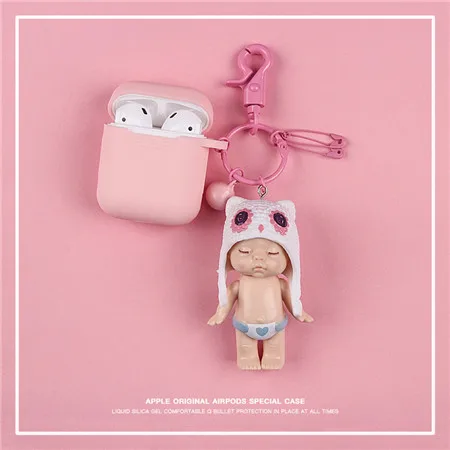 Pink Чехол для AirPods мультяшная кукла кожухи головных телефонов для Apple Airpods 2 забавные аксессуары Защитная крышка с брелоком - Цвет: Pink