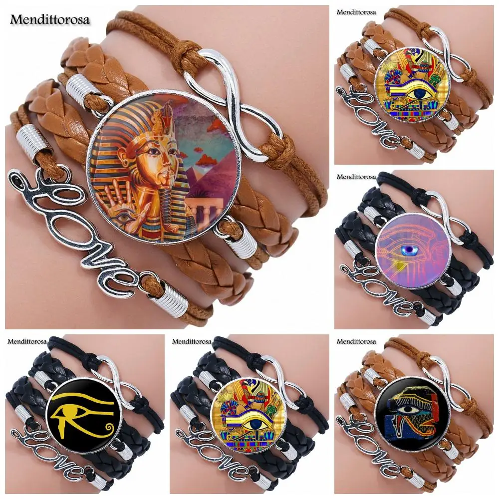 

EJ Glaze Ancient Egypt Egyptian The Eye of Horus Statement Multilayer Black/Brown Leather Bracelet Bangle Handmade For Girls